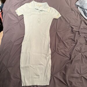 Guess Light Blue Ribbed Midi Dress